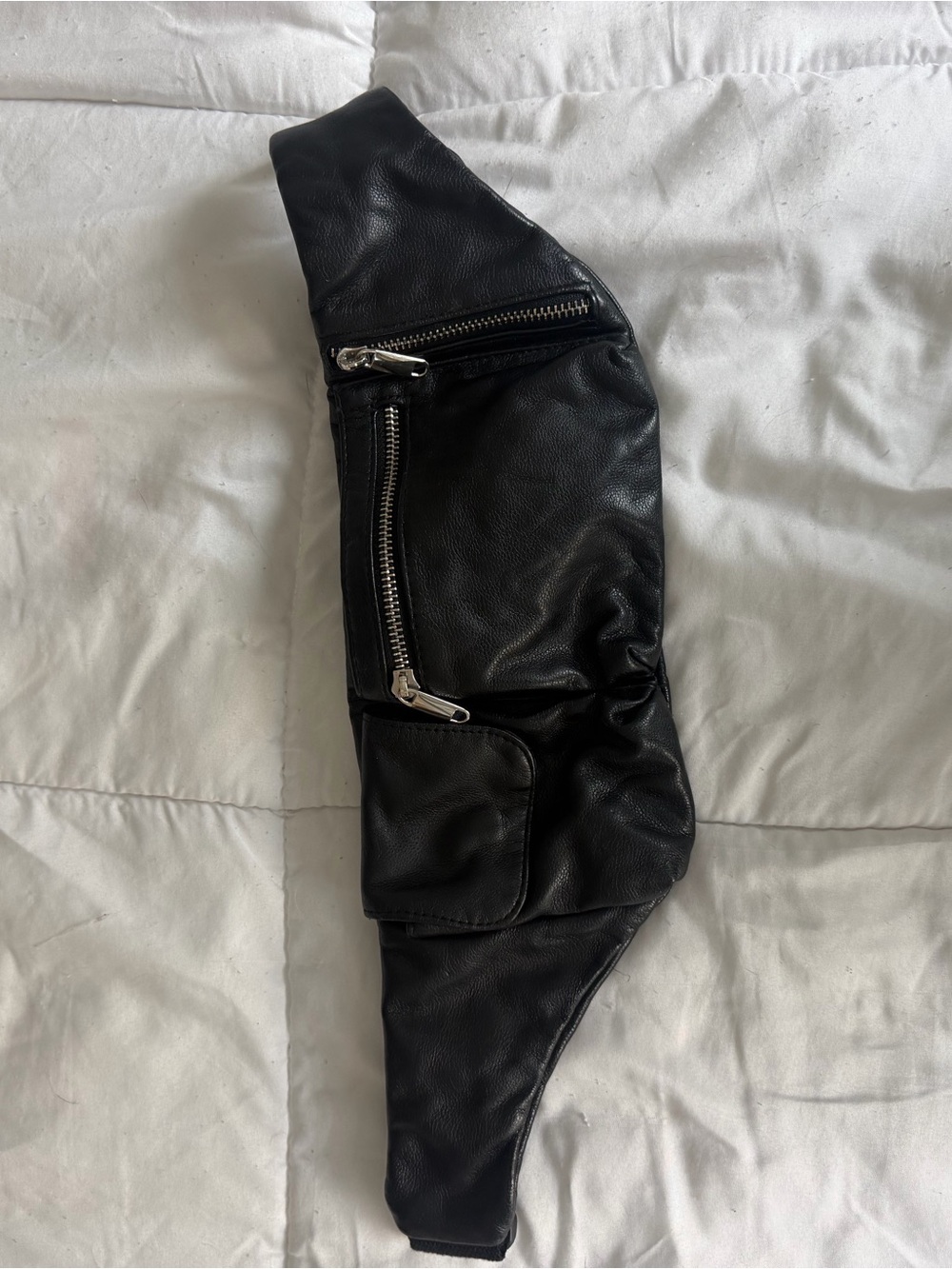 H&M Black Faux Leather Waist Bag with Silver Zippers